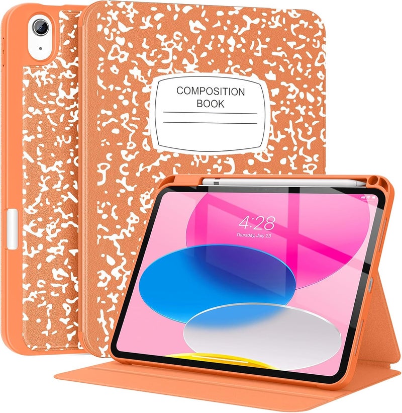 Supveco Case for iPad (A16) 11th Generation 11 inch (2025),iPad 10th Generation 10.9 inch (2022) with Pencil Holder-[Auto Wake/Sleep],Premium Folio Stand Case with Soft TPU Back Cover-Orange Book - Image 1